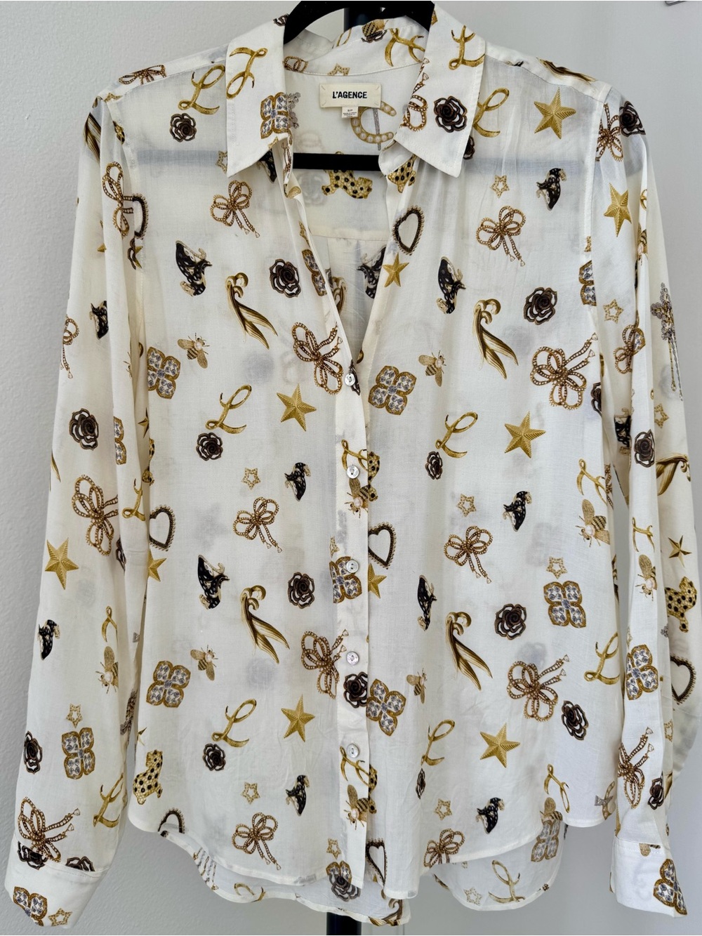 L'Agence Holly Shirt S/P gold stars, bows, and jeweled accents